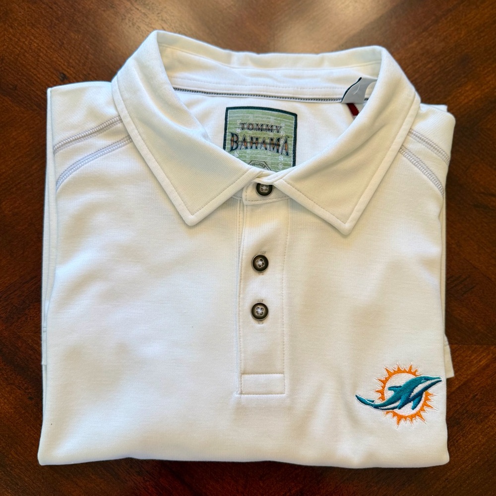 Tommy Bahama White Polo w/ Miami Dolphins Team Logo, XXL
